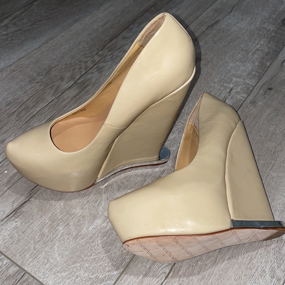 L.A.M.B. Nude Wedge Platforms